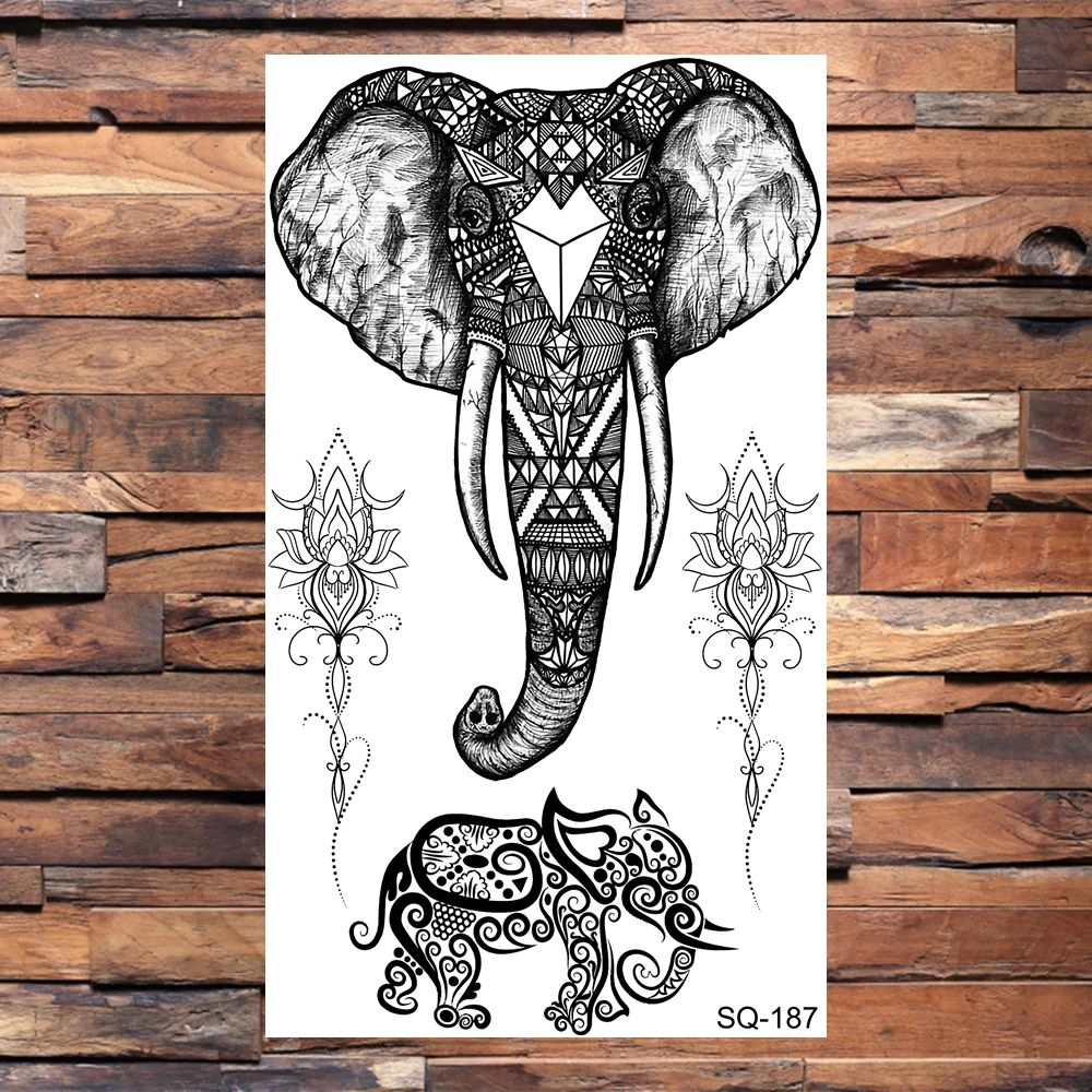 Временные татуировки хной в виде черного слона