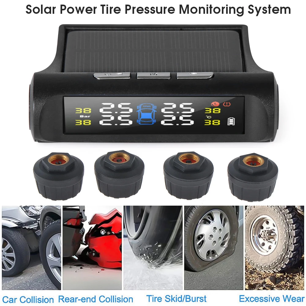 Солнечная энергия автомобиля TPMS система мониторинга давления в шинах цифровой
