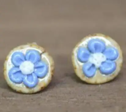 5-white pistil-blue Симпатичные керамические цветочные серьги-гвоздики ручной работы специальный этнический подарок для девочек рождественские украшения - Окраска металла: 5-white pistil-blue