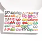 Комплекты сережек-гвоздиков с кристаллами для женщин и девушек, ювелирные изделия из пластика с цветами и круглыми сердечками для небольшого размера, 36 пар18 пар