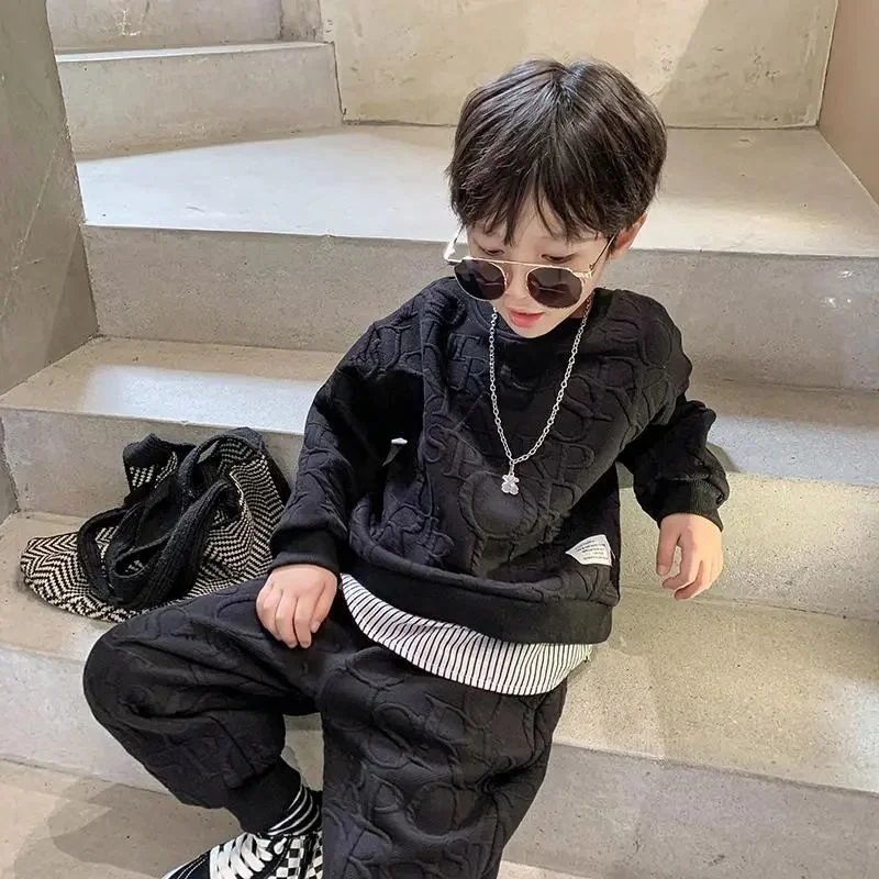 

Children Boy's Clothing Set New Year Teen Outfit Kid Boys Korean Letter Tracksuit Sportwear Sport Suit 4 6 8 10 12 Years Black