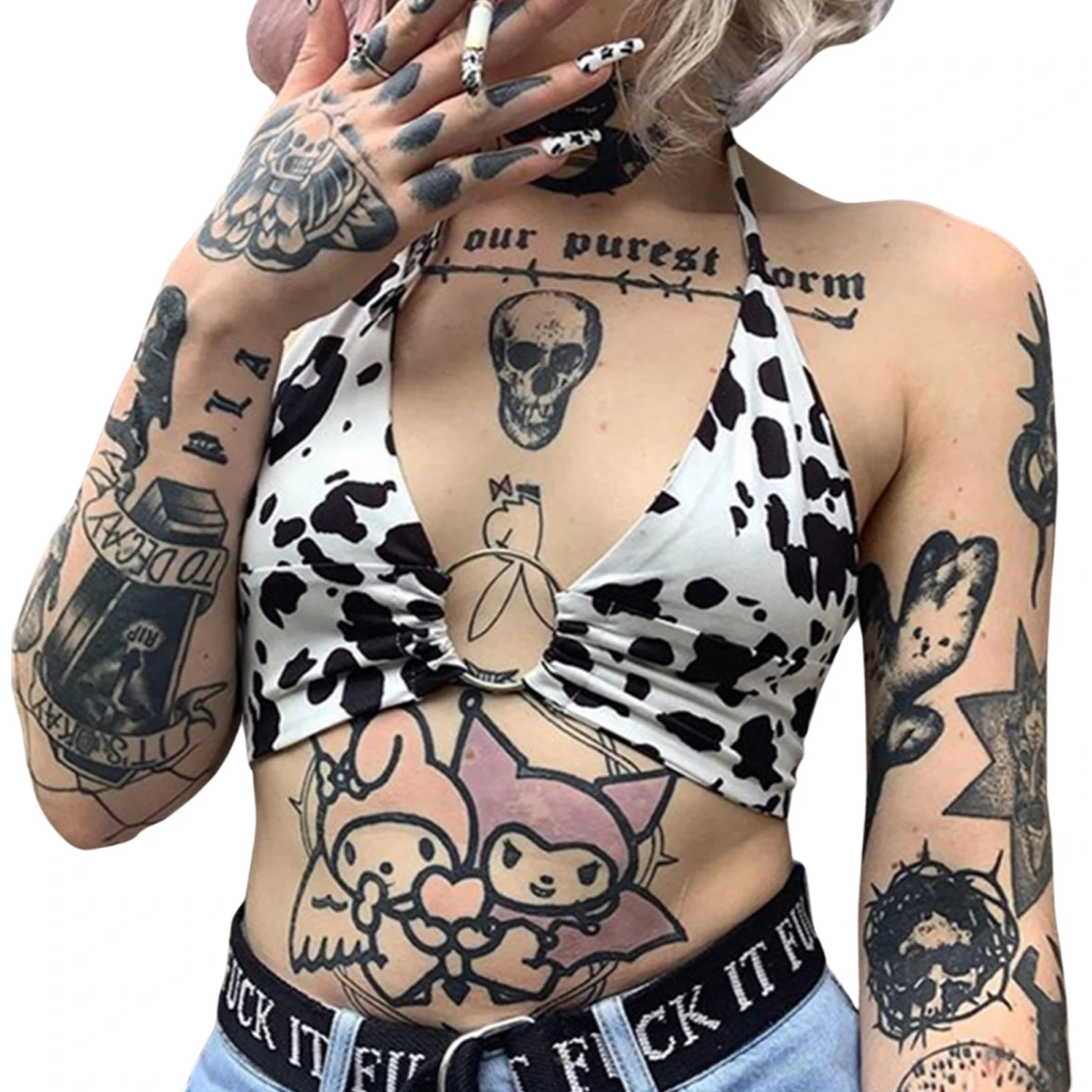 2021 Новая женская летняя обувь кроп-топы с изображением коровы Принт Джемпер