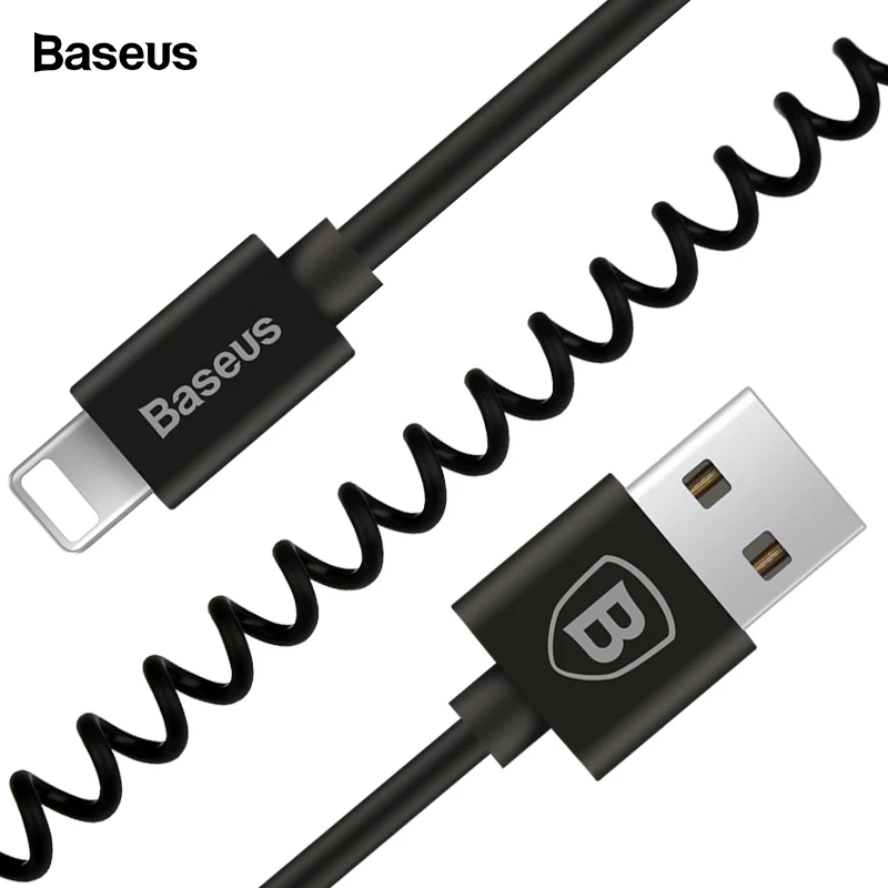 Baseus гибкий эластичный тянущийся USB кабель для iPhone Xs Max XR X 8 7 6 6S Plus SE пружинный кабель для зарядки и передачи данных кабели для мобильных телефонов