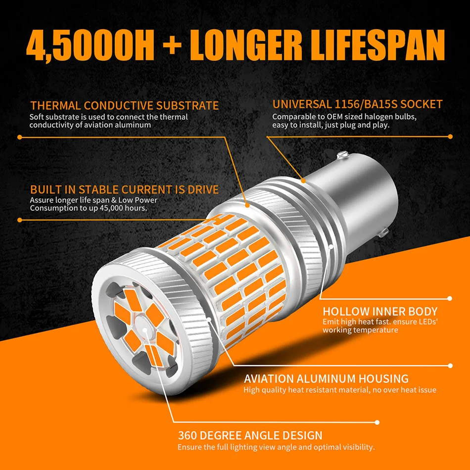 2 шт. P21W светодиодный Canbus 1156 BA15S BAU15S PY21W BulbNo Hyper Flash Ошибка Авто указатель поворота