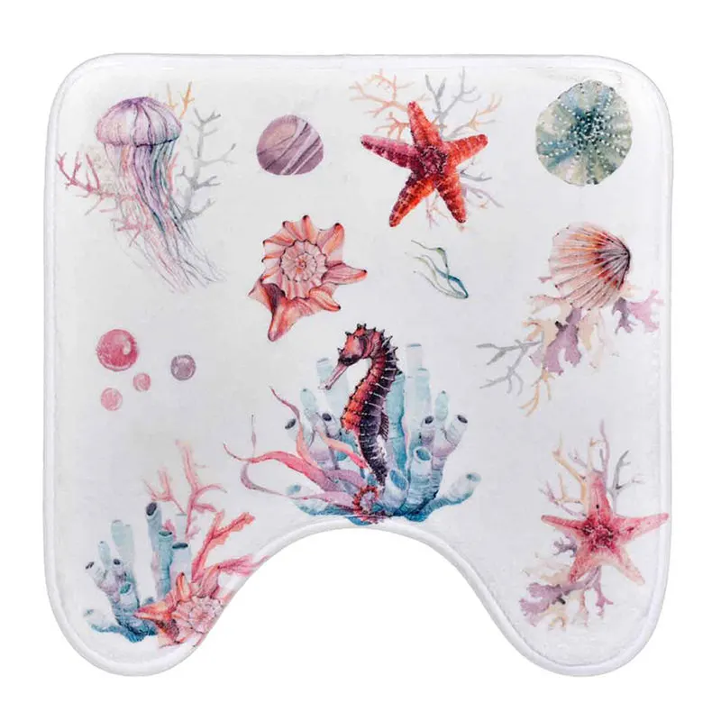 U-Shaped Bath Mat Polyester Absorbent Anti-Slip Anti-Bacterial Modern Rug Bathroom Cartoon Ocean Commode Carpet For Home | Дом и сад