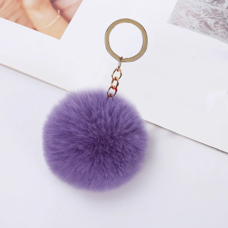

16 Colors Pompom Car Keychian For Women Men Round Shaped Keys Holder Fake Rabbit Fur Ball Metal Key Chains Gift