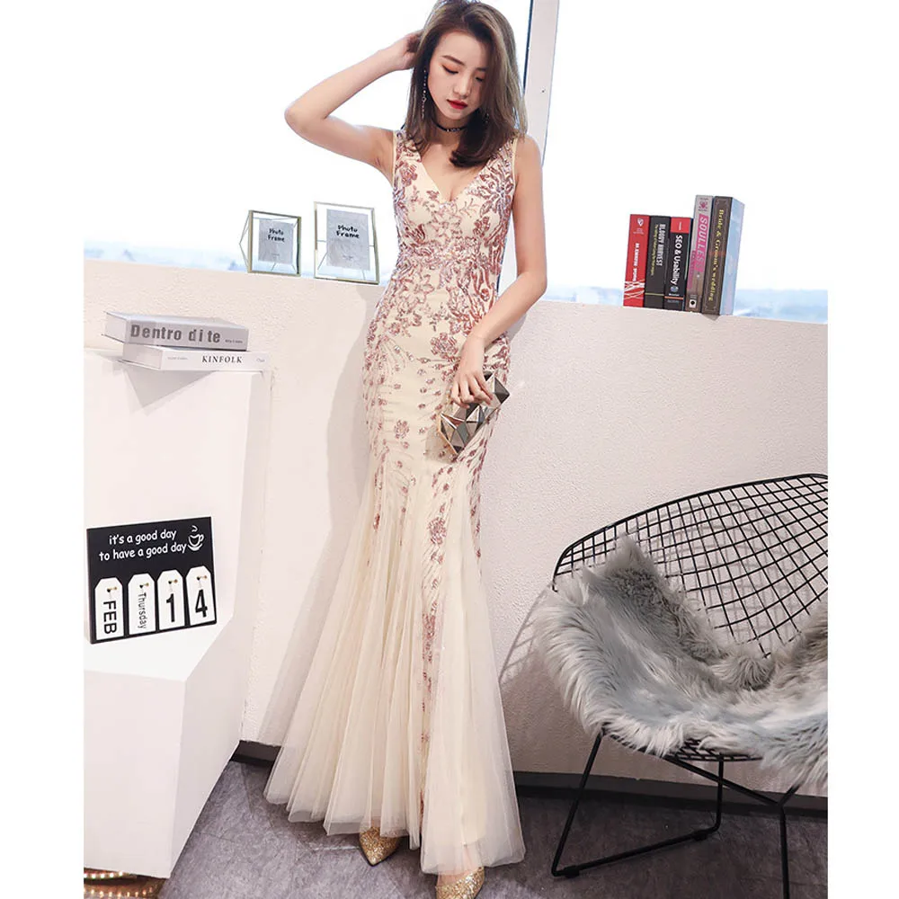 Элегантные блестящие Роскошные Длинные вечерние платья с блестками облегающее