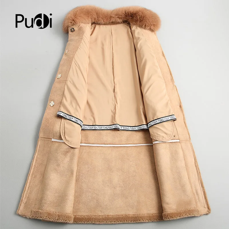 PUDI A68422 Женское зимнее пальто из натуральной шерсти теплая куртка с натуральным мехом пальто для девочек Женская длинная куртка пальто