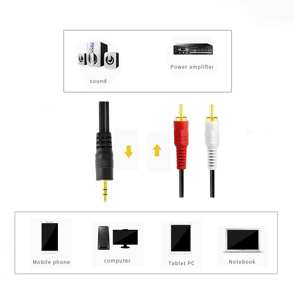 Аудиокабель-разветвитель со штекером 3 5 мм на 2 RCA разъема для MP3 MP4 Aux Phone TV Sound