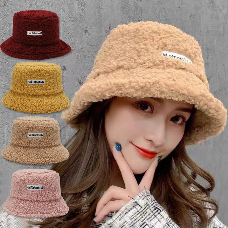 

2021 New Autumn And Winter Lamb Wool Thick Hat For Women Girl Plush Soft Warm Fisherman Hat Panama Casual All-Match Caps