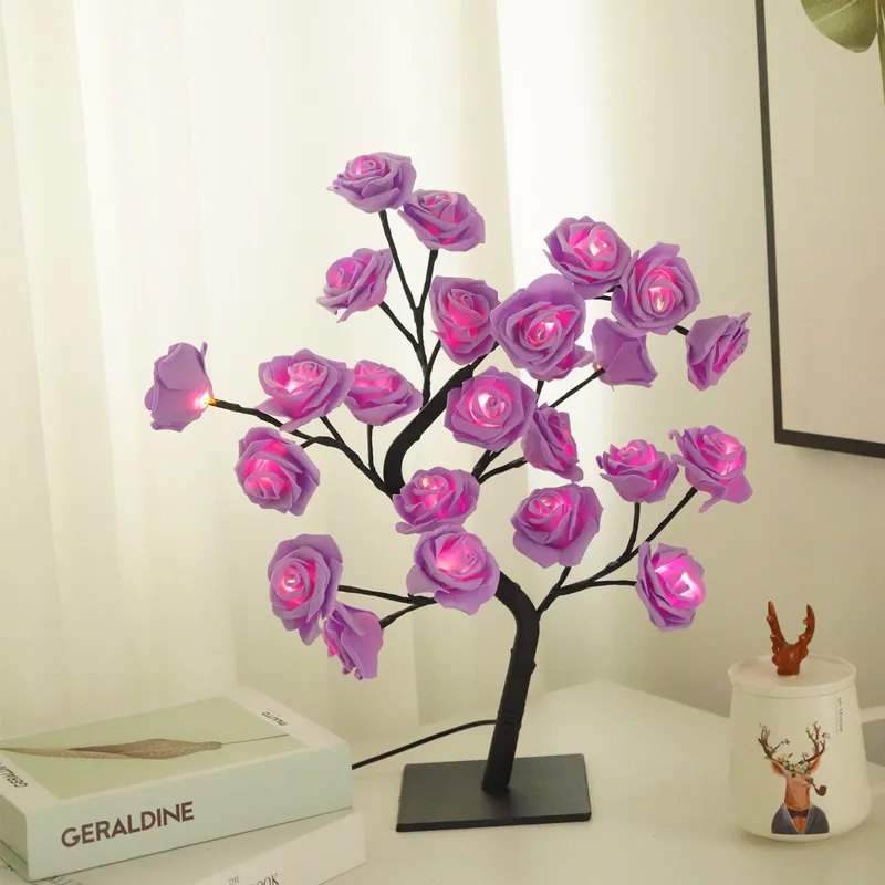 

New style lantern with removable plastic base USB switch LED simulation rose tree lamp decoration night light