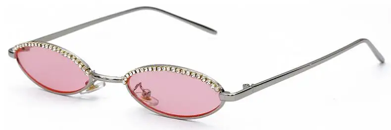 silver pink Ретро маленькие овальные солнцезащитные очки Norrow оправа хип-хоп классические солнцезащитные очки для мужчин и женщин прозрачные линзы Стразы солнцезащитные очки Oculos - Цвет линз: silver pink