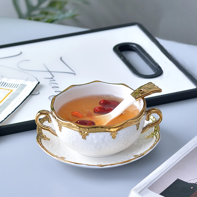 250 мл Золотая инкрустация кофейная чашка блюдце ложка набор роскошная фарфоровая