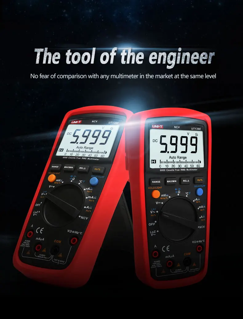 UNI-T UT139 серия Высокоточный цифровой мультиметр UT139C UT139E UT139S True RMS Авто Диапазон NCV температура Res Freq тест