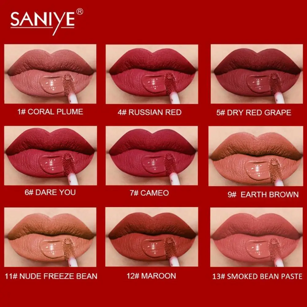 

SANIYE 9 Color Fashion Liquid Lipstick Matte Lip Gloss Non-stick Cup Moisturizing Lasting Tint Lip Makeup Glaze S0K8