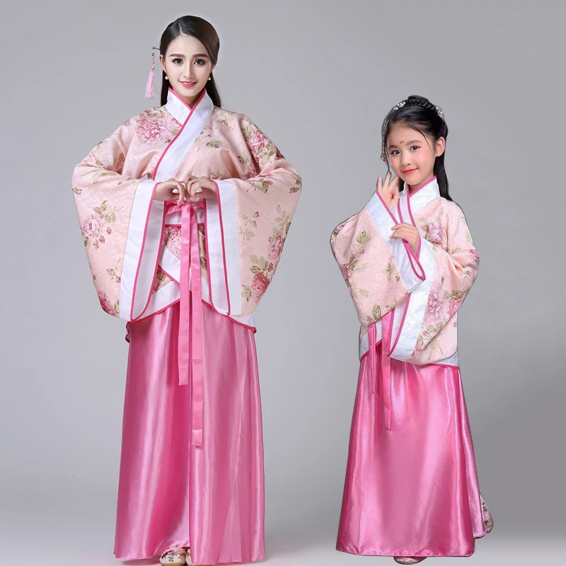 Детский китайский костюм Hanfu 2021 детские платья с цветами для девочек