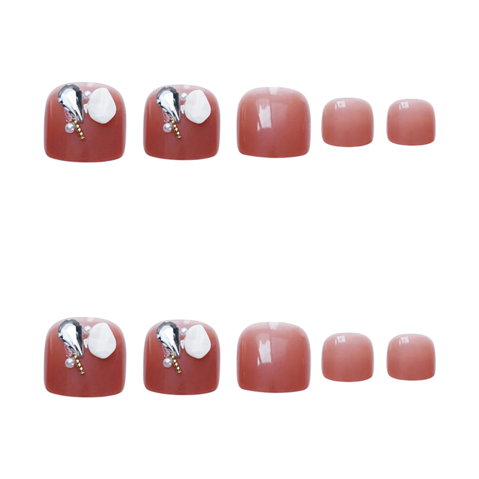 

24pcs Shell Red Toenail Patch Glue Type Removable Short Paragraph Fashion Manicure Save Time False Toenail Patch