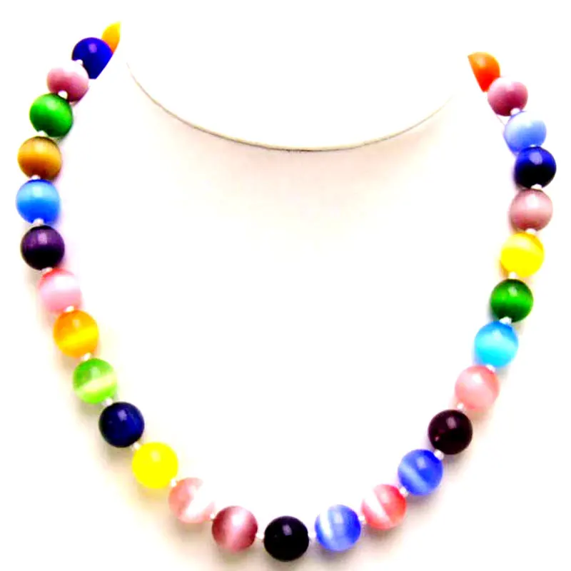 

Qingmos Fashion 12mm Round Multicolor Cat's Eye Necklace for Women with Natural Stone Necklace 17" Chokers Jewelry Nec5307
