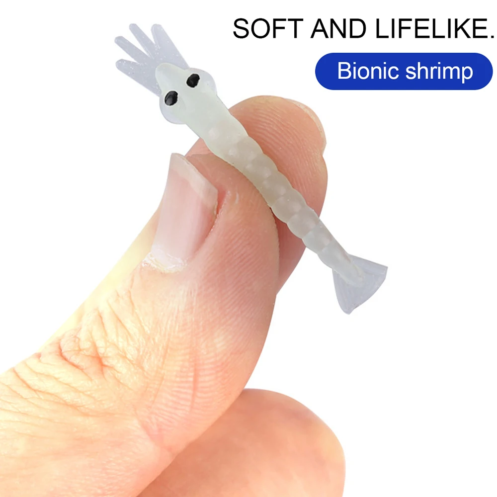 

Luminous Shrimp Fishing Lures 50pcs/Lot 4cm Soft Silicone Green Shrimp Artificial Bait Sabiki Rig Lures Mandarin Fish Perch Bait