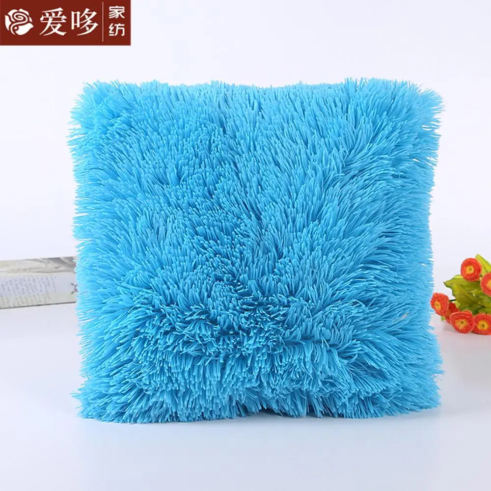 43*43cm Plush Furry Cushion Cover New Pillow Case Decorative Throw Pillow Case Home Bed Room Sofa Decor Home Decor - Цвет: Синий