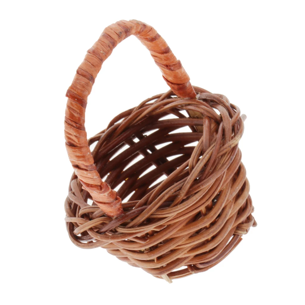 1:12 Dolls House Rattan Basket With Handle Simulation Furniture Fairy Garden |