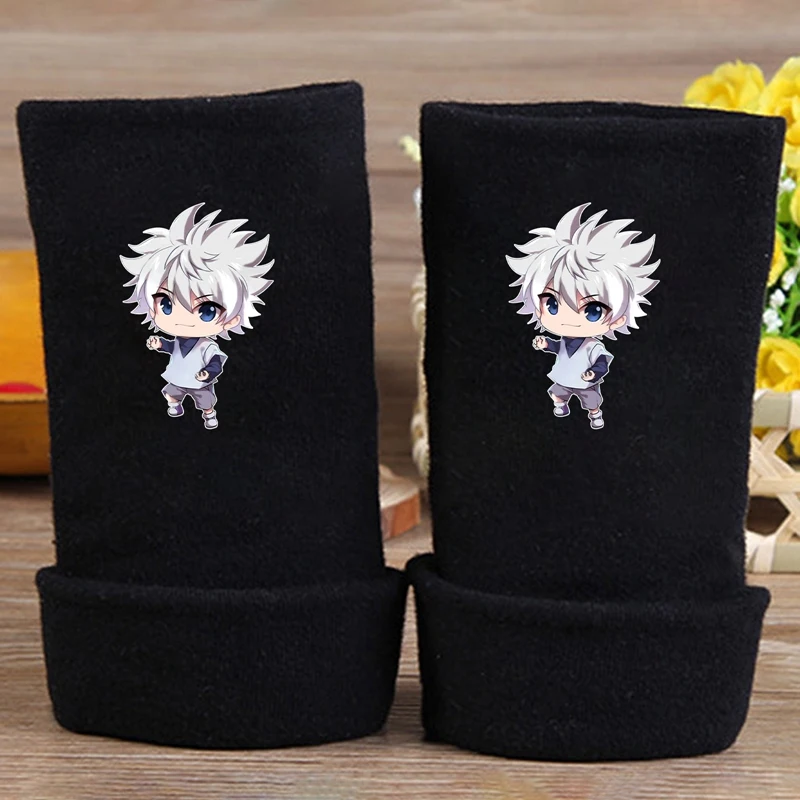 

Hunter X Hunter Half Finger Gloves Anime Printed Cosplay Knitting Fingerless Gloves Killua Zoldyck Black Gloves