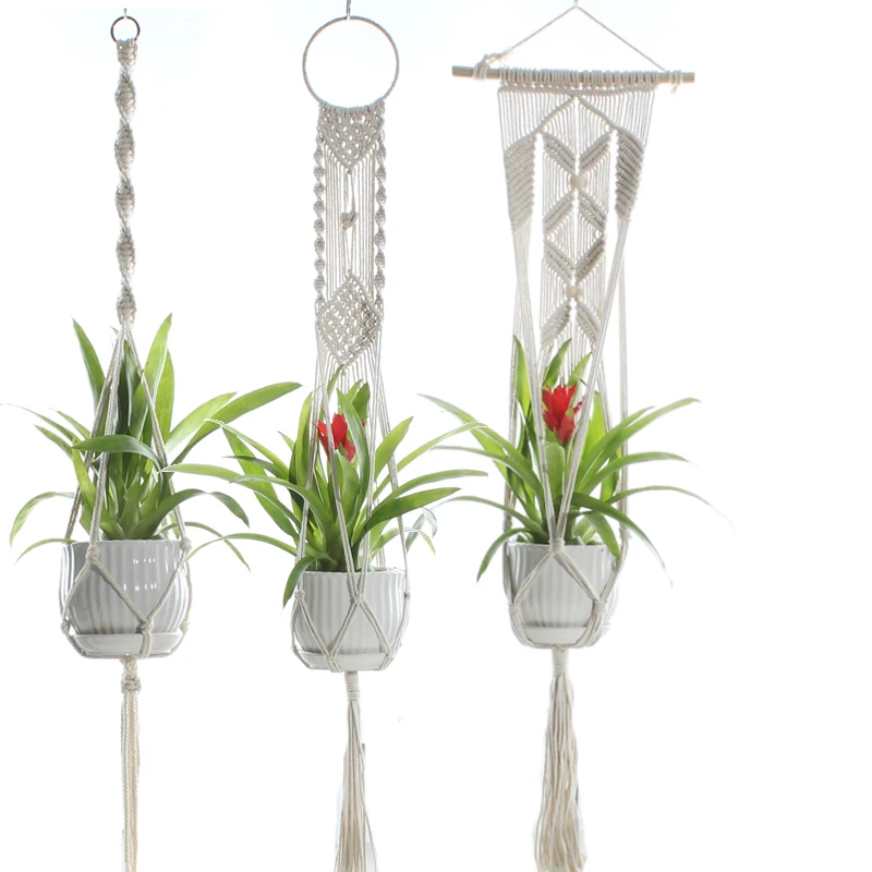 Подвесная корзина для растений ручной работы в макраме хлопковая веревка с