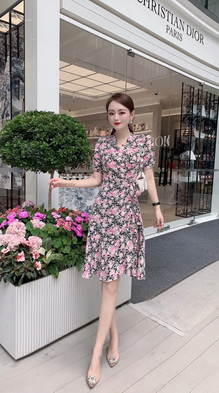 

Women's 2021 summer new dress fashion temperament printing lace Xiaoqing NEW