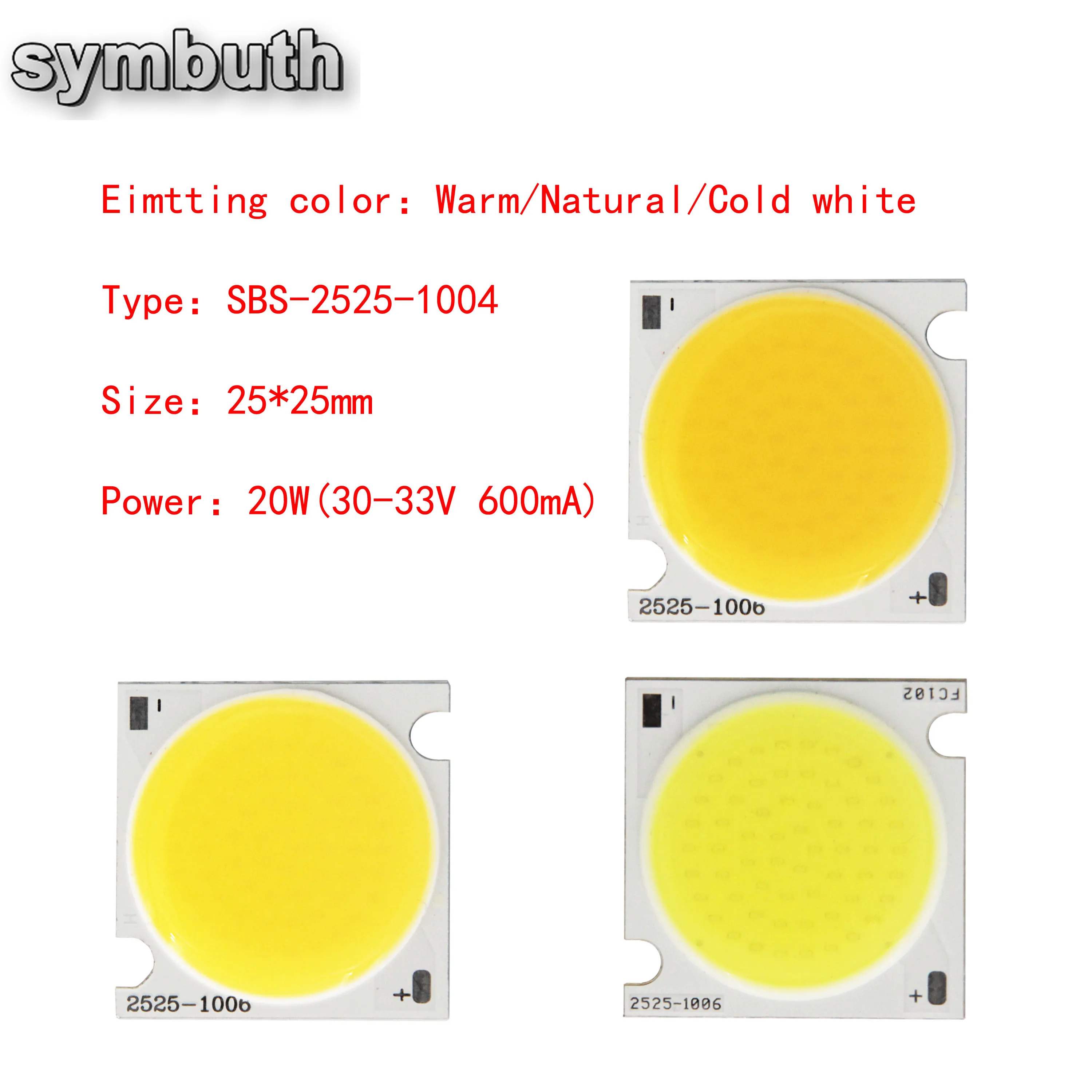 5pcs LED COB 25*25mm 20W 30V 600mA High Bright Led Light Source Lighting Fixtures & Components COB for Down Light