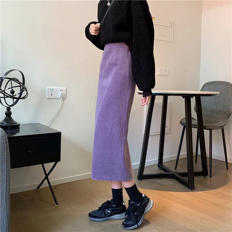 Женская Вельветовая юбка до щиколотки однотонная прямая с высокой талией