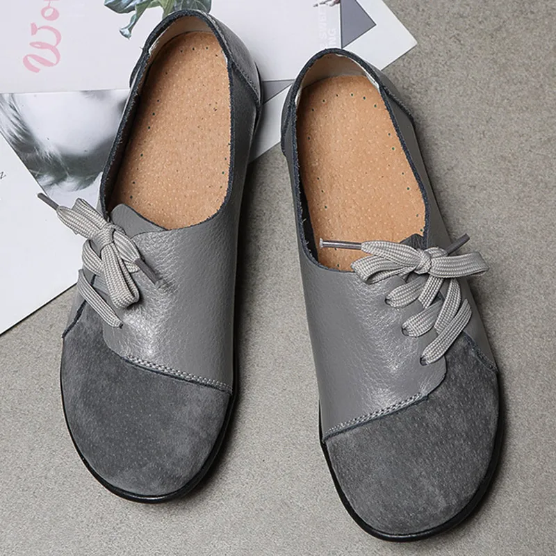 

Shoes Woman Top Quality Large Size Women Loafers Soft Lightweight Splicing Leather Lace Up Flats Loafers Shoes Zapatos Mujer