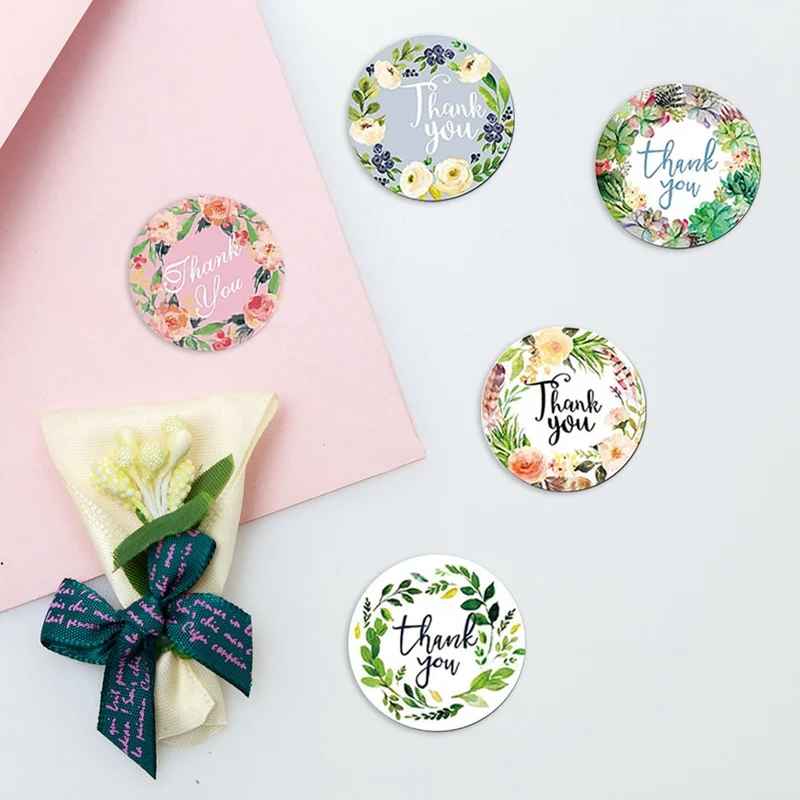 

500pcs 8 Designs Floral Thank You Stickers Seal Labels Christmas Gift 1inch Decoration Sticker For Package Stationery Sticker