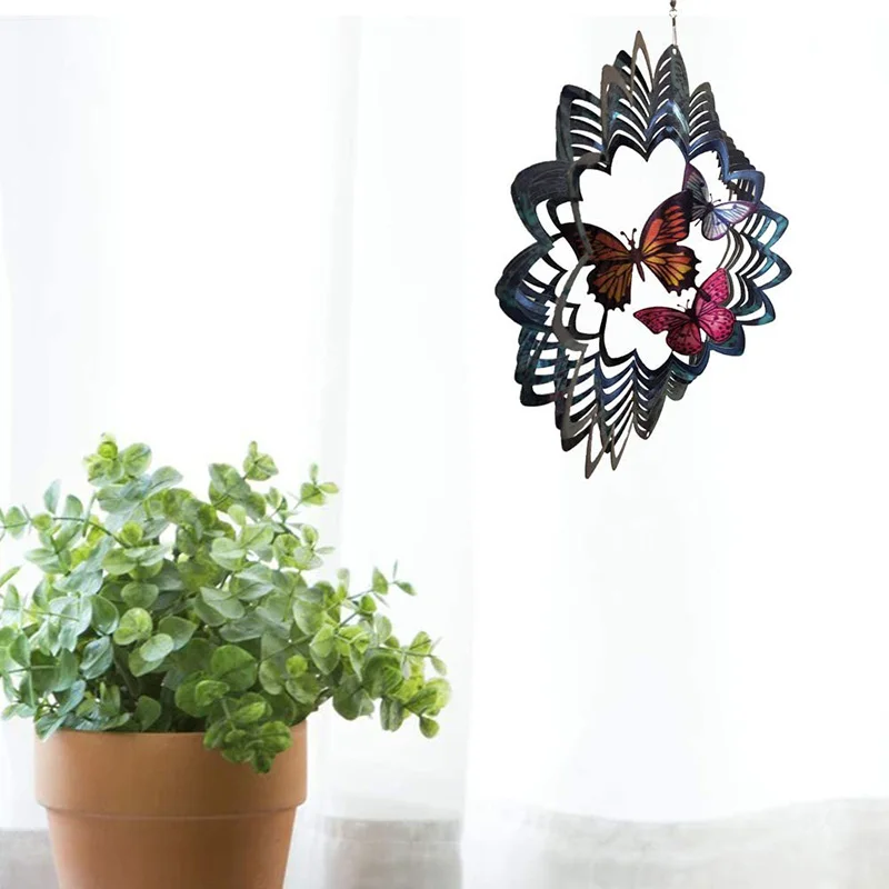 Home Garden 12Inch 3D Hanging Wind Stainless Steel Kinetic Spinning Decoration For Patio Balcony Yard Decor | Дом и сад