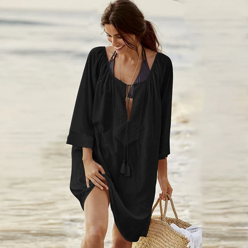 Летние свободные женские купальные костюмы Пляжное Платье хлопковое кимоно