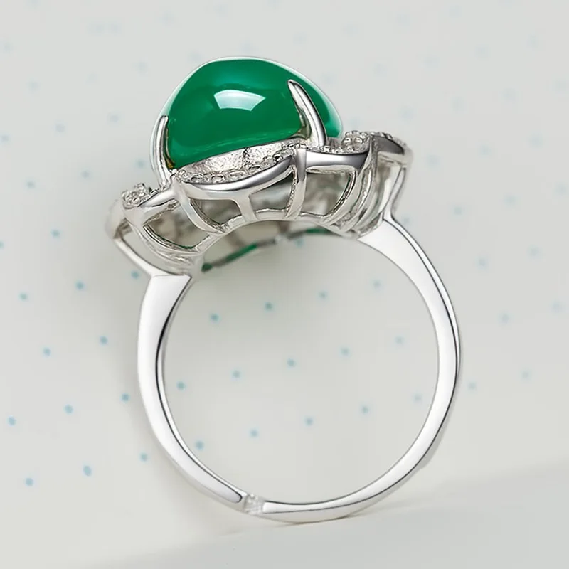 Женское кольцо из натурального зеленого нефрита серебро 925 пробы | Украшения и