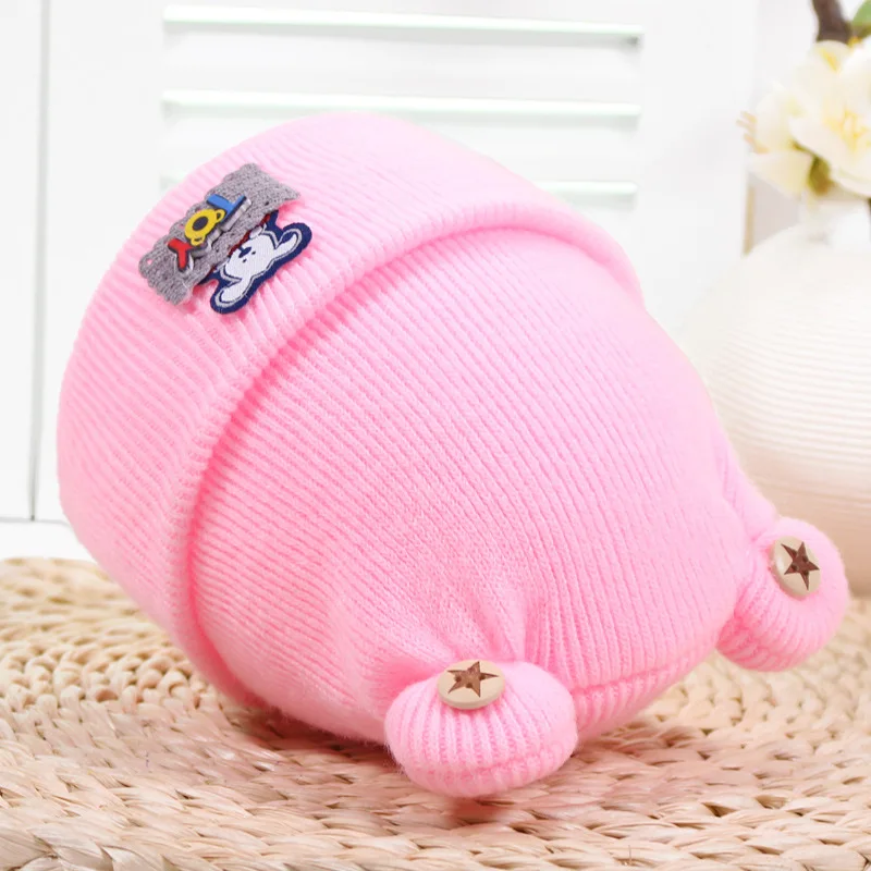 Baby 0-1 Years Hats Rabbit Ear Bonnet Hat for Child Cartoon English Alphabet Cashmere Cap Autumn Winter Newborn Warm Knitted | Детская