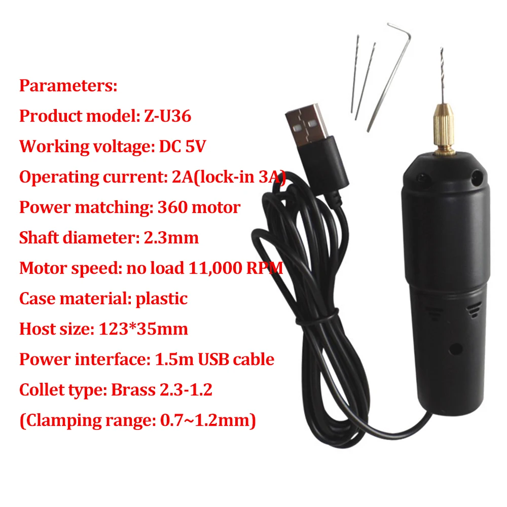 

Z-U36 DC 5V Power DIY Mini Handheld Electric Drill Hand Drill Micro USB Puncher Small Grinding Tool for Jewelry Pearl Resin