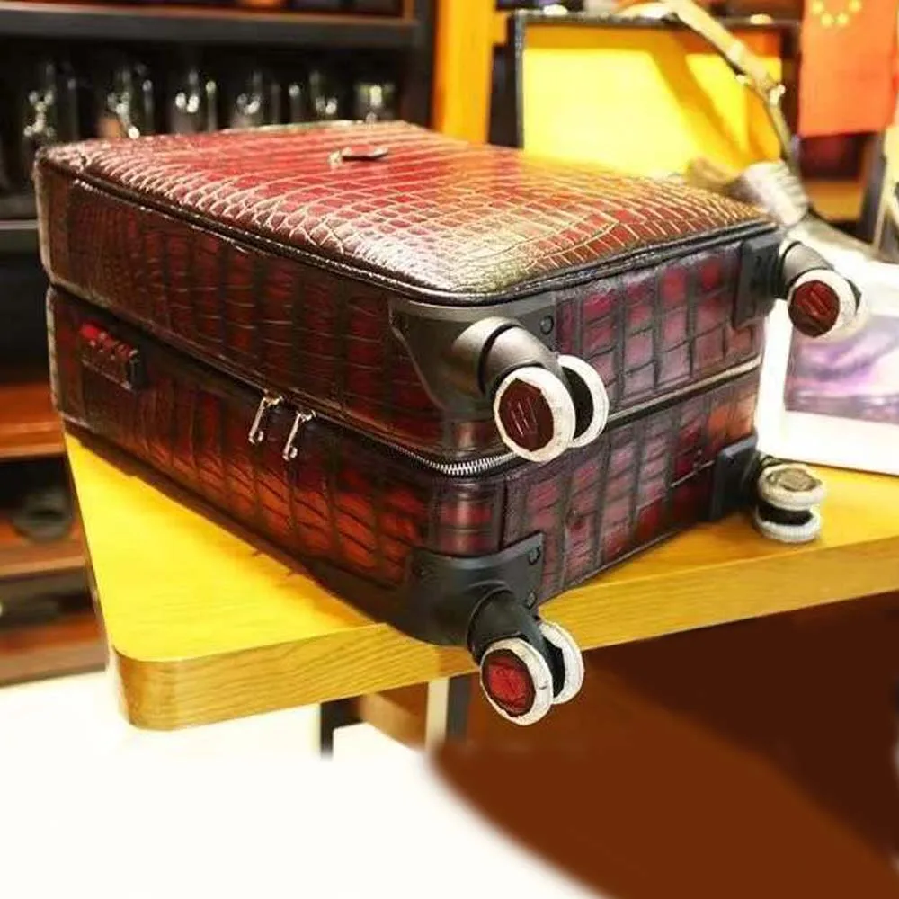 yingshang new men Luggage box men suitcase crocodile leather brush color wine red Pull rod box  Universal wheel  Password