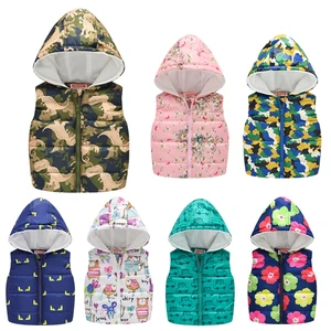 Autumn and winter 2020 childrens Vest mens and womens cartoon cotton vest hooded zipper vest coat wear out vest 2-9 years old