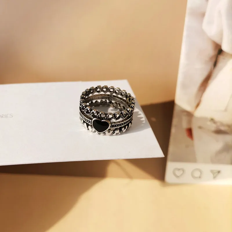 Hip-Hop/rock Retro Do Old Wind Hollowed-out Ring Temperament Black Oil Love Personality Tide Ins Cool Index Finger | Украшения и