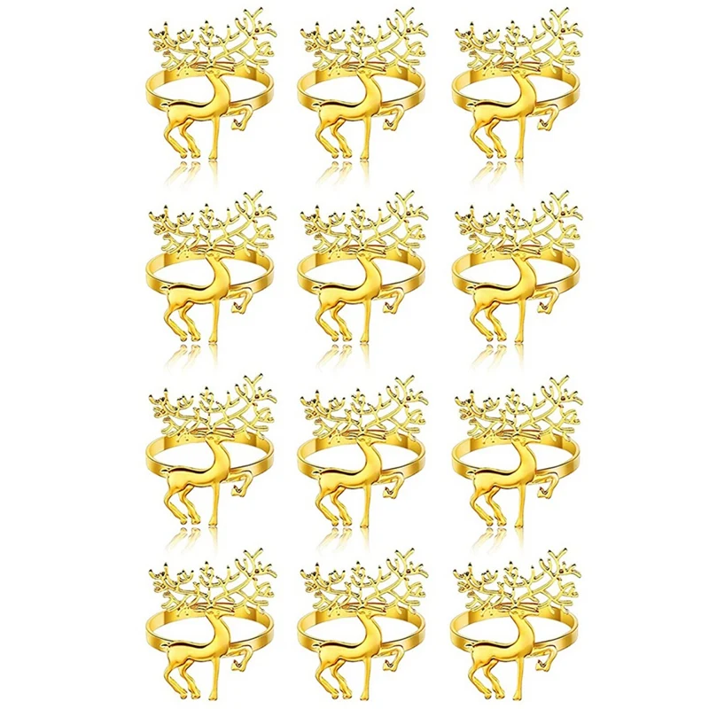 

12Pcs Christmas Deer Napkin Rings Set,Chic Reindeer Napkin Buckle for Christmas, Wedding Adornment