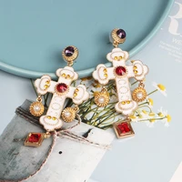 new exquisite cross rhinestone dangle earrings retro oil drop fresh earrings for women girls cross jewelry accessories