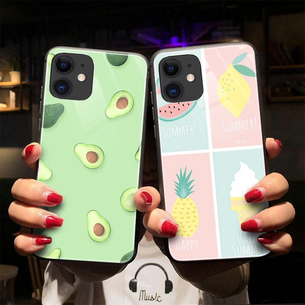 Авокадо Фрукты чехол из закаленного стекла для телефона iphone 11 6s 7/8 p plus задняя
