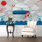 Гора Фудзи морская волна фон стены бумажные росписи Современные японские суши Ресторан промышленный Декор настенное покрытие обои 3D