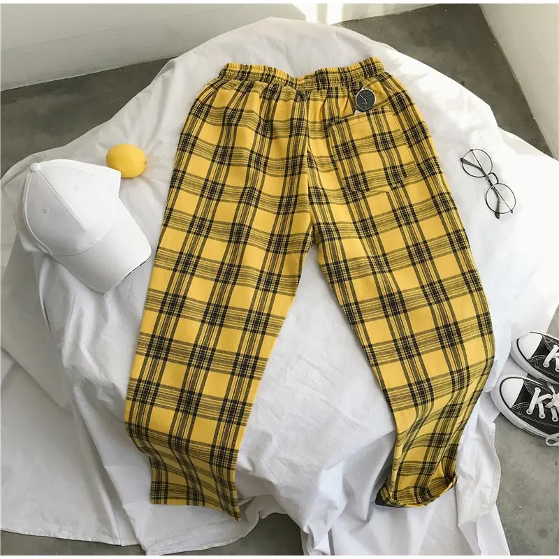 Женские клетчатые брюки размера плюс 5XL, корейский стиль, на завязках, уличная одежда, повседневные бегуны, осень-весна, женские брюки
