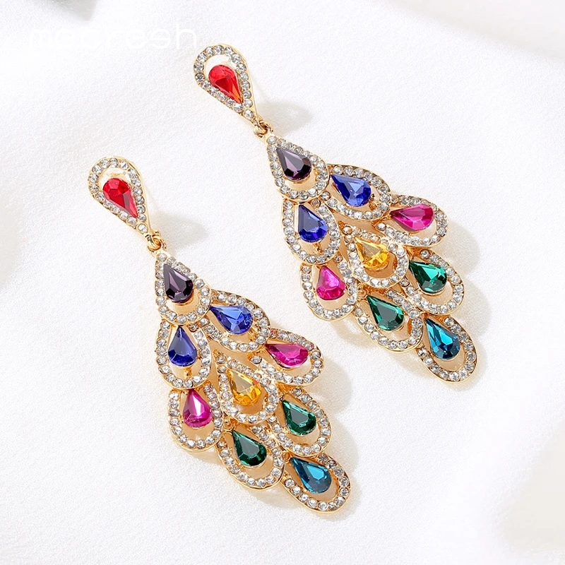 Большие висячие серьги Mecresh с кристаллами в форме капли 2019 модные ювелирные