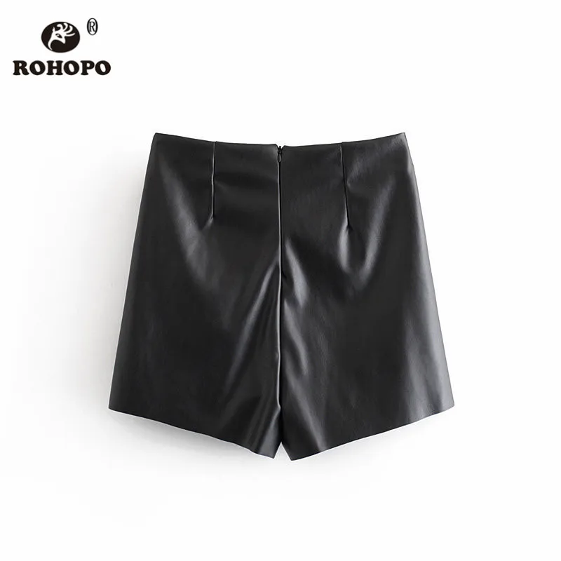 ROHOPO черная мини-юбка из искусственной кожи шорты с высокой талией и