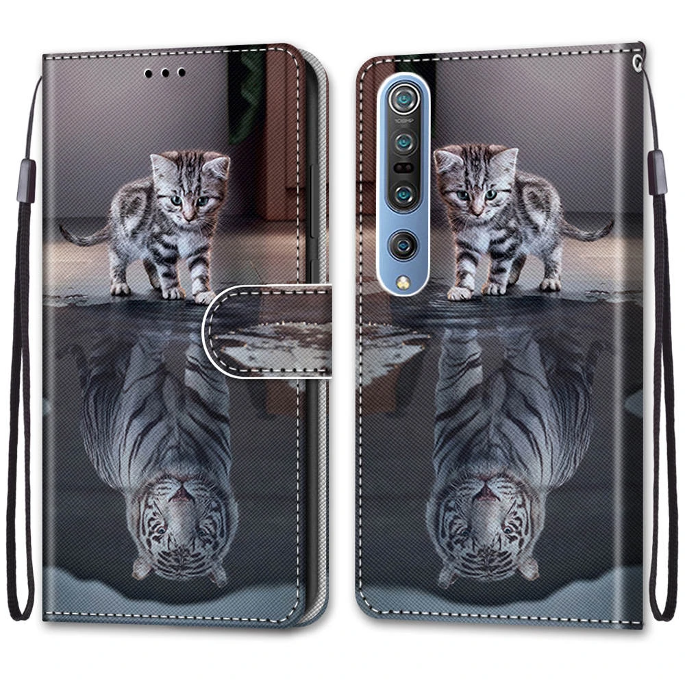 

Leather Flip Phone Case For Xiaomi Mi 10 10T 8 9 Lite 9T Pro 3D Wallet Card Holder Stand Book Cover Cat Dog Painted Coque Capa
