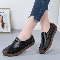 spring autumn shoes woman genuine leather womens loafers slip on ladies shoe square toe moccasins flats female sneakers