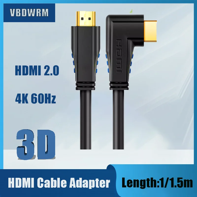 

HDMI 2.0 4K Cable 90 degree Right Angle Adapter Connector ARC Ethernet HDMI Cable 4K@60Hz 3D HDR HDCP 2.2 Angled HDMI Cable